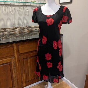 Classic Vintage Jones New York Red Rose Floral Sheath Dress Sz 6